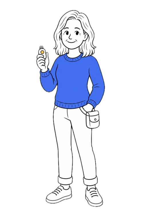 Illustrated portrait of Nadia Brooks holding a clicker