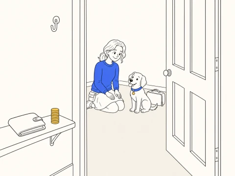 How much does puppy training cost? A wallet and coins sit outside a closing door during overnight training.