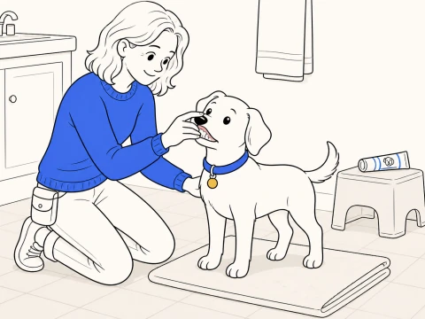 When does puppy stop chewing everything? A trainer lifts her puppy's lip for a calm weekly gum check.